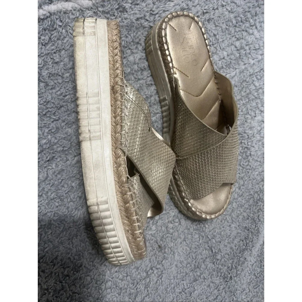 Franco Sarto platform slide on sandals 8.5 Gold Beachy Boho Classic